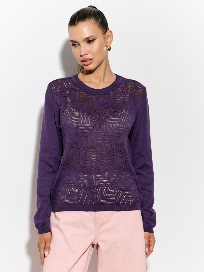 Ажурный легкий джемпер темно-фиолетового цвета ВТЛ-82
