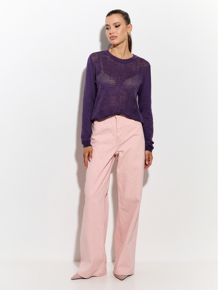 Ажурный легкий джемпер темно-фиолетового цвета ВТЛ-82