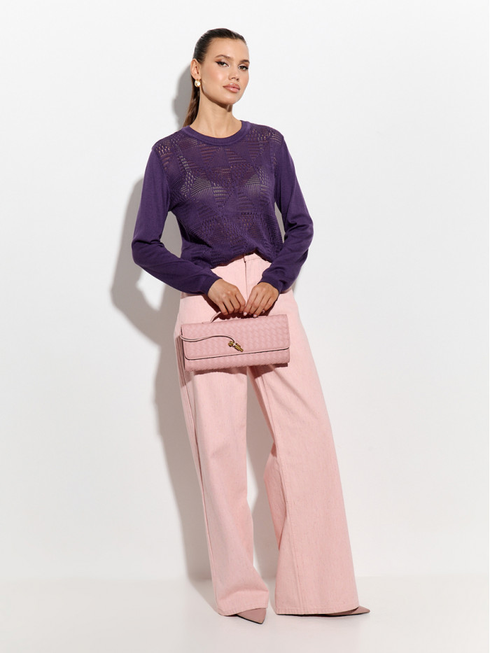 Ажурный легкий джемпер темно-фиолетового цвета ВТЛ-82