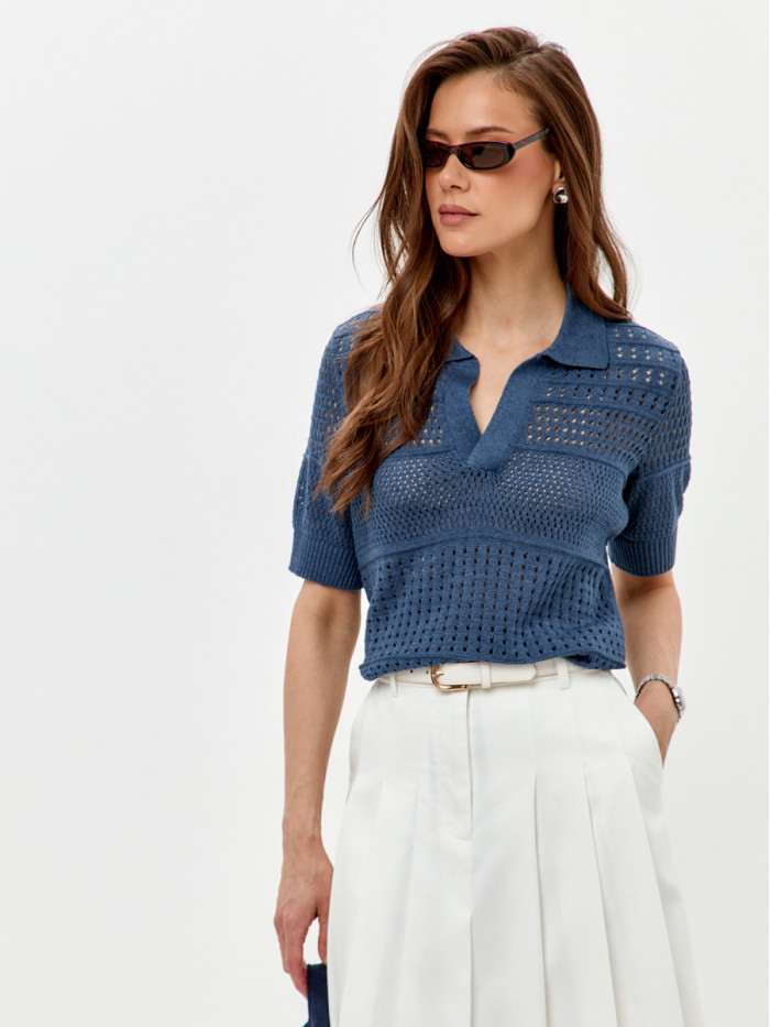 Ажурный джемпер цвет индиго ВТЛ-83