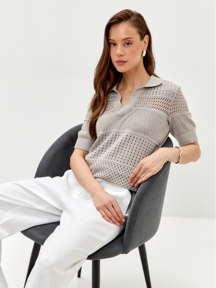 Ажурный джемпер цвет светло-серый ВТЛ-83