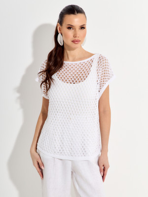 Свободный ажурный джемпер цвет белый ВТЛ-85