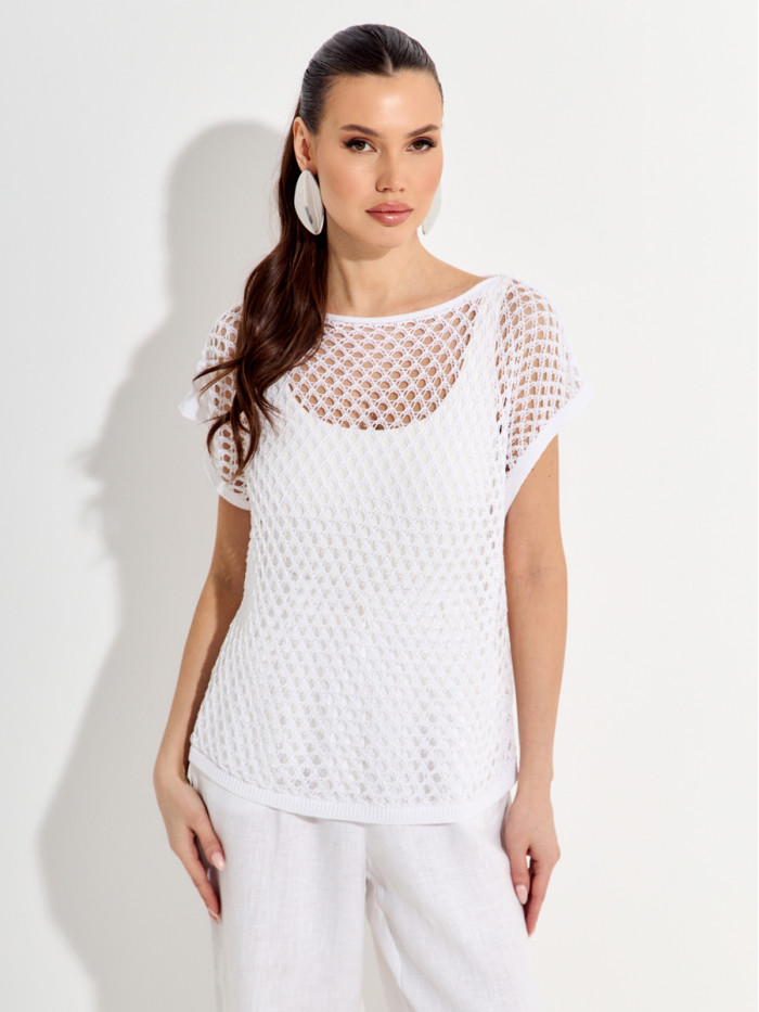 Свободный ажурный джемпер цвет белый ВТЛ-85