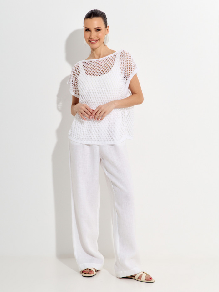 Свободный ажурный джемпер цвет белый ВТЛ-85