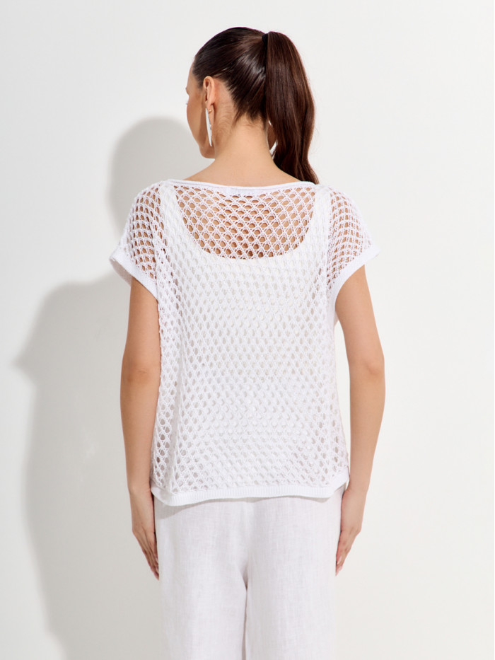 Свободный ажурный джемпер цвет белый ВТЛ-85