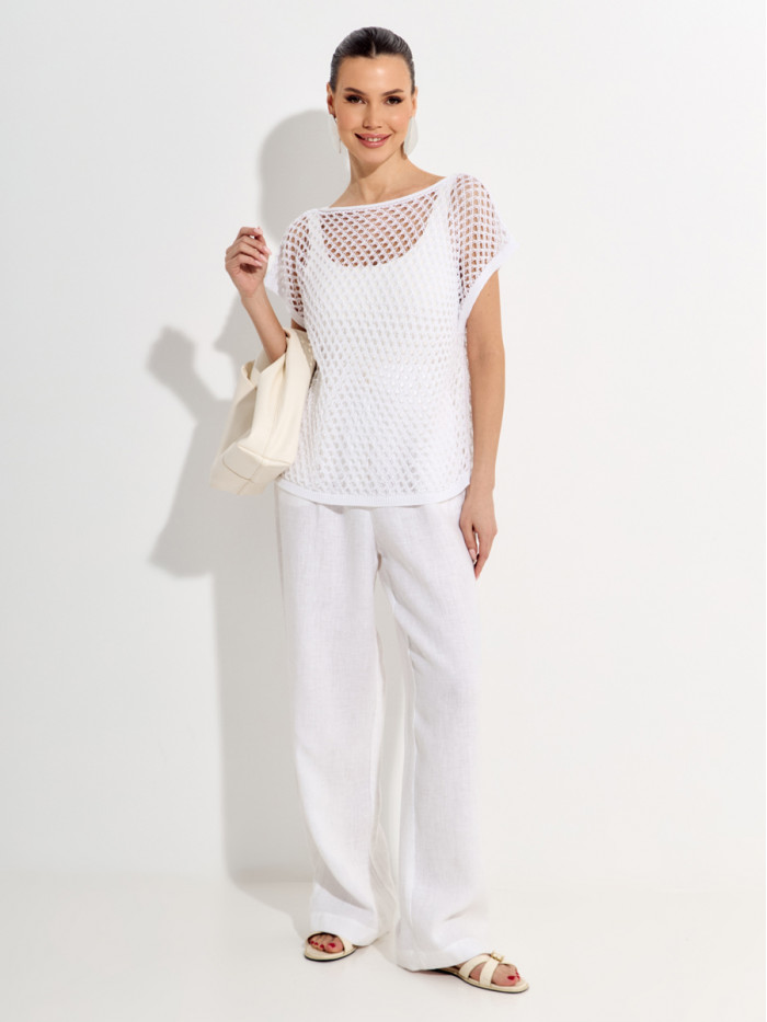 Свободный ажурный джемпер цвет белый ВТЛ-85