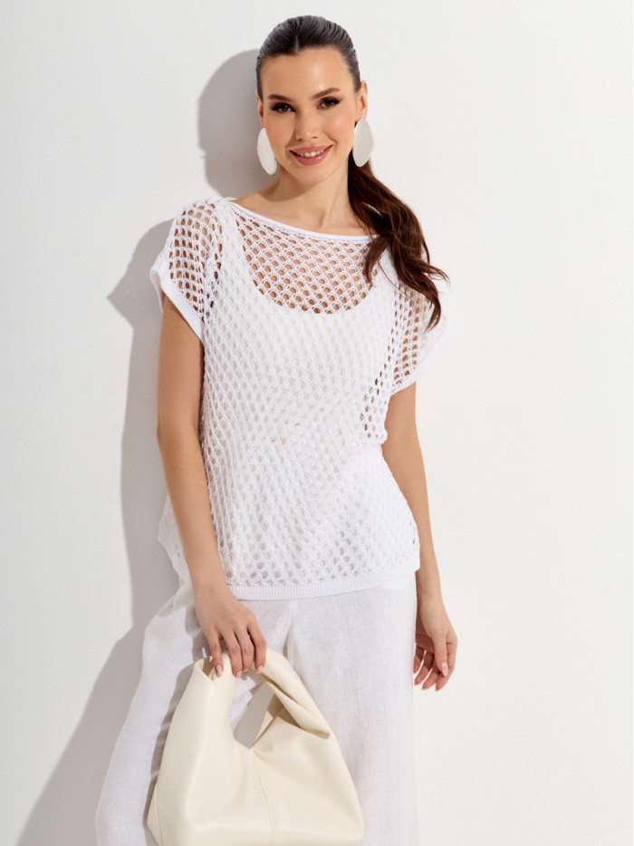 Свободный ажурный джемпер цвет белый ВТЛ-85