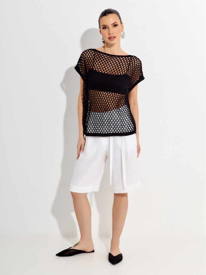 Свободный ажурный джемпер цвет черный ВТЛ-85