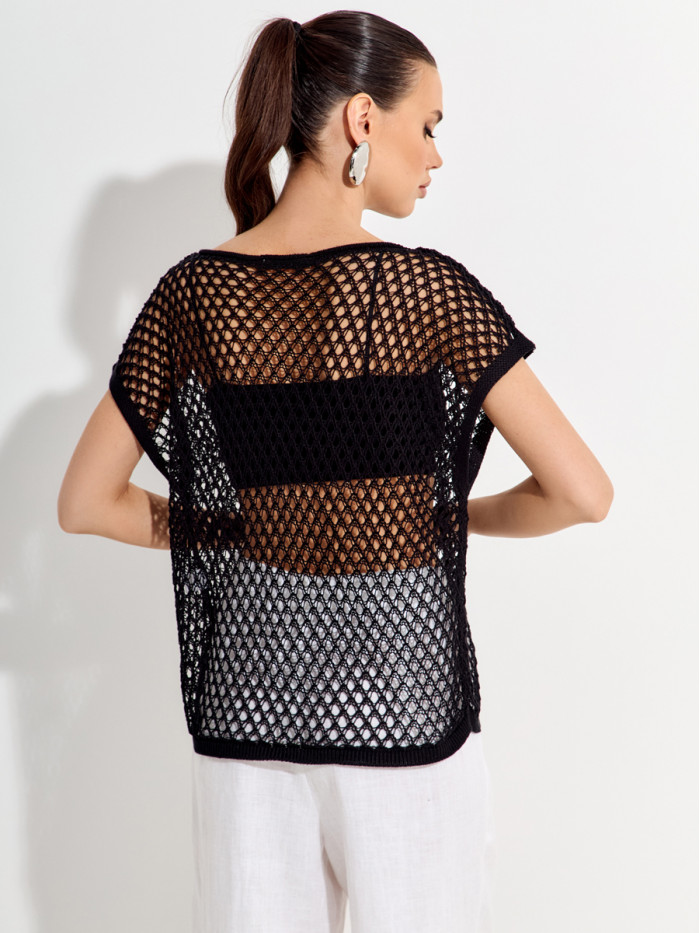 Свободный ажурный джемпер цвет черный ВТЛ-85