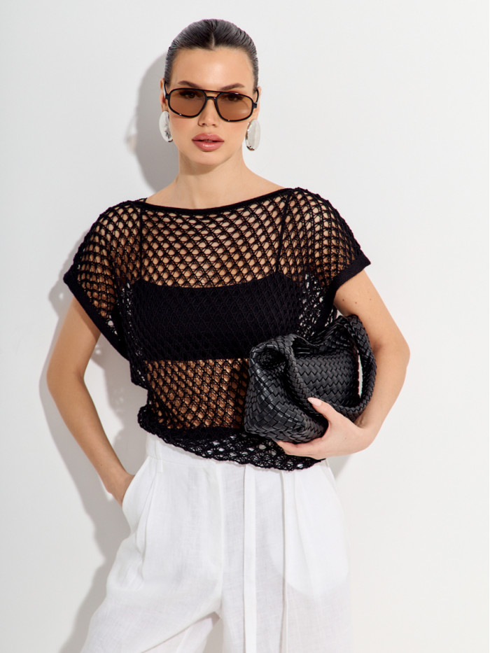 Свободный ажурный джемпер цвет черный ВТЛ-85
