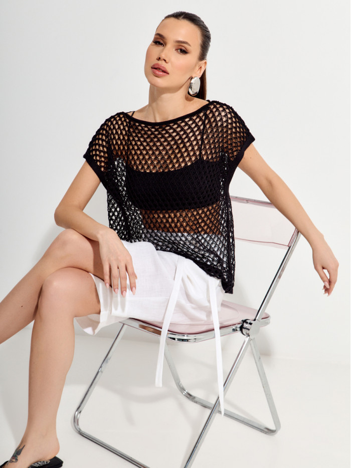 Свободный ажурный джемпер цвет черный ВТЛ-85