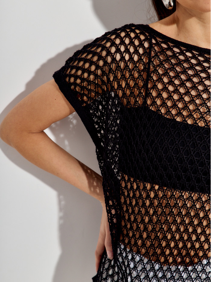 Свободный ажурный джемпер цвет черный ВТЛ-85