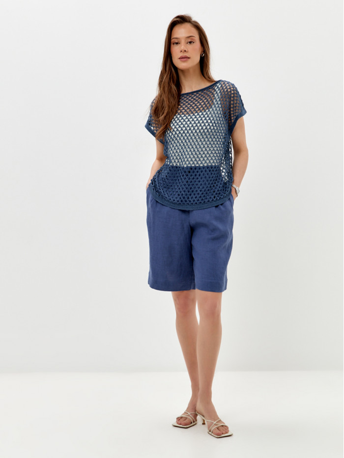 Свободный ажурный джемпер цвет индиго ВТЛ-85