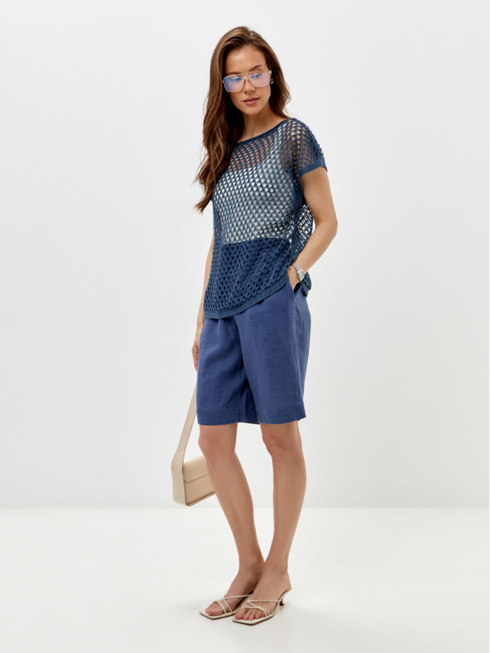 Свободный ажурный джемпер цвет индиго ВТЛ-85