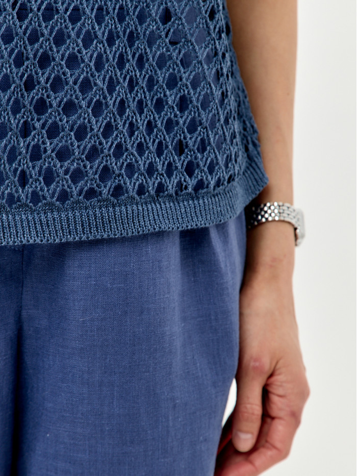 Свободный ажурный джемпер цвет индиго ВТЛ-85