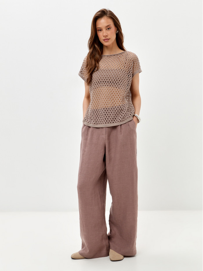 Свободный ажурный джемпер цвет серо-бежевый ВТЛ-85