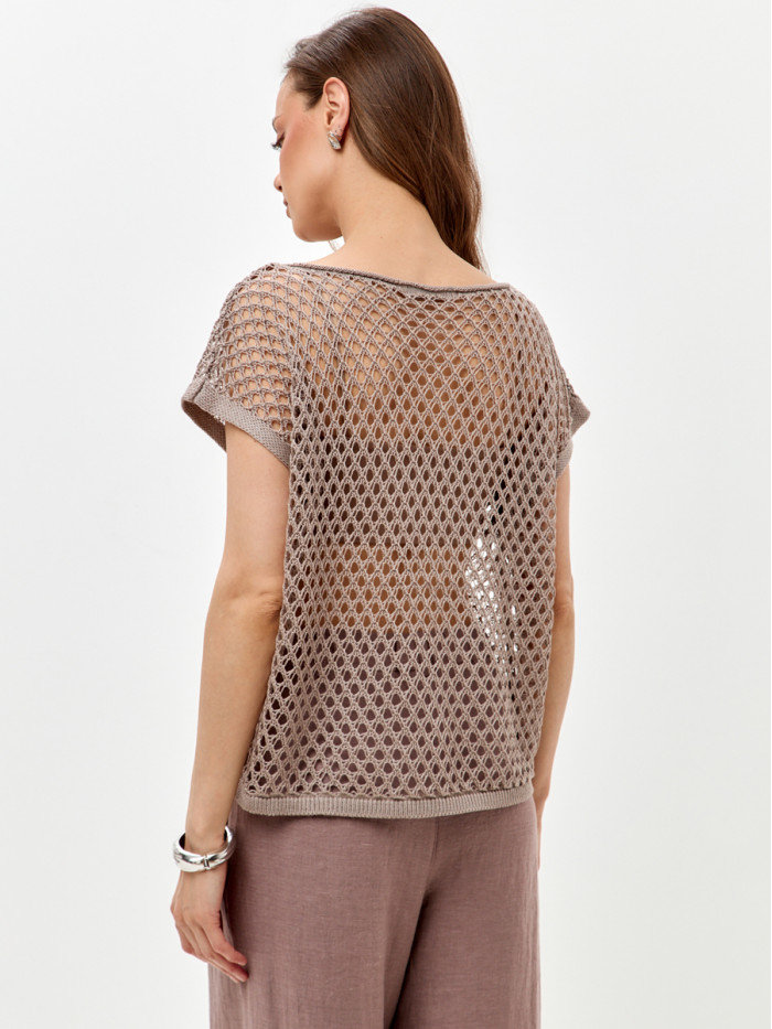 Свободный ажурный джемпер цвет серо-бежевый ВТЛ-85