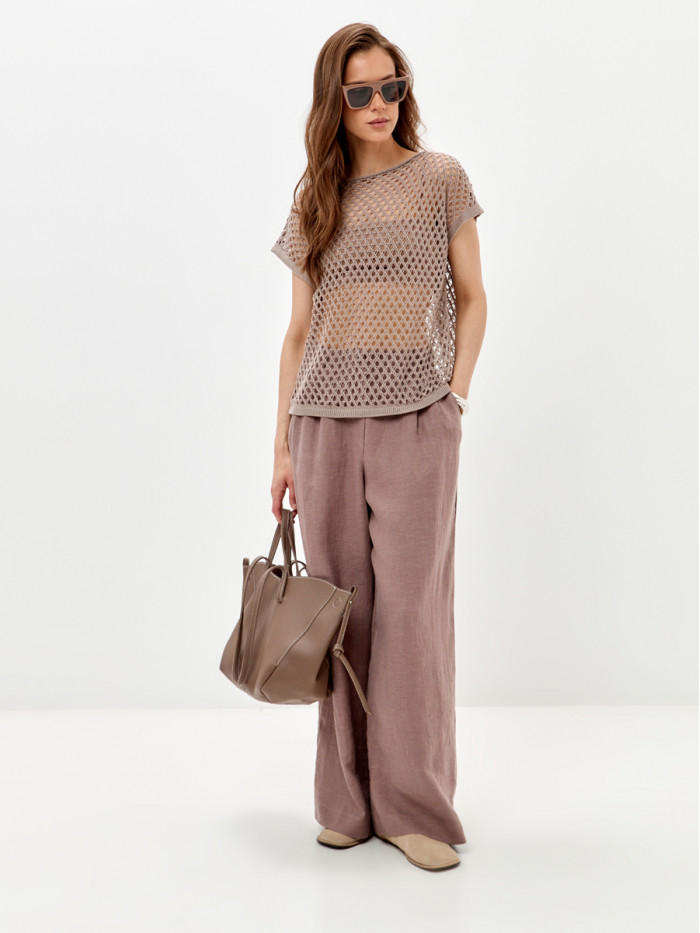 Свободный ажурный джемпер цвет серо-бежевый ВТЛ-85