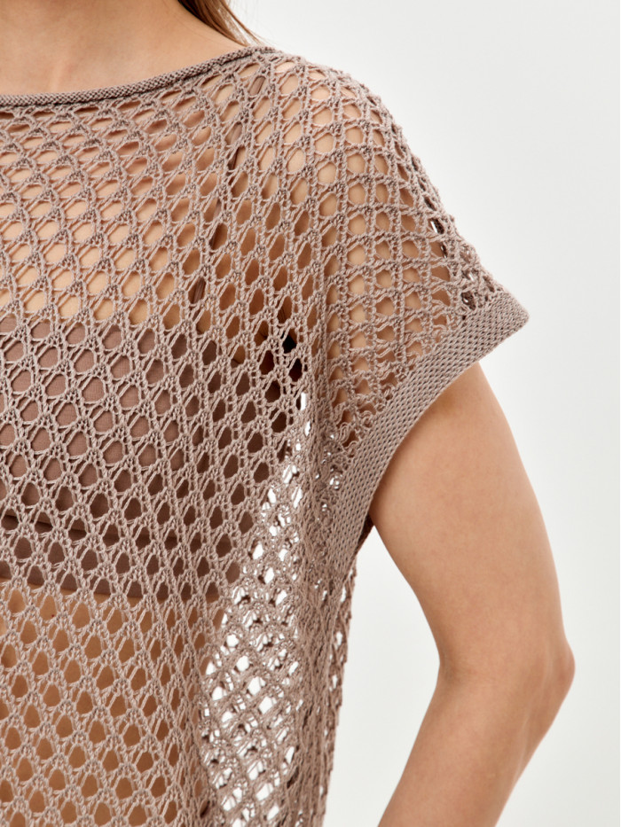 Свободный ажурный джемпер цвет серо-бежевый ВТЛ-85