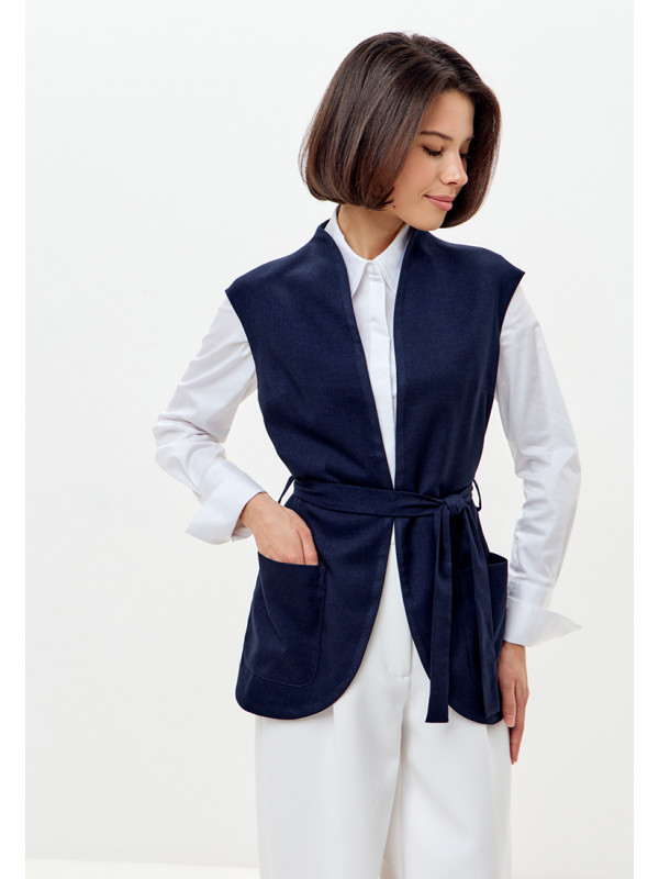 Модный жилет с запахом цвет синий ЖД-02