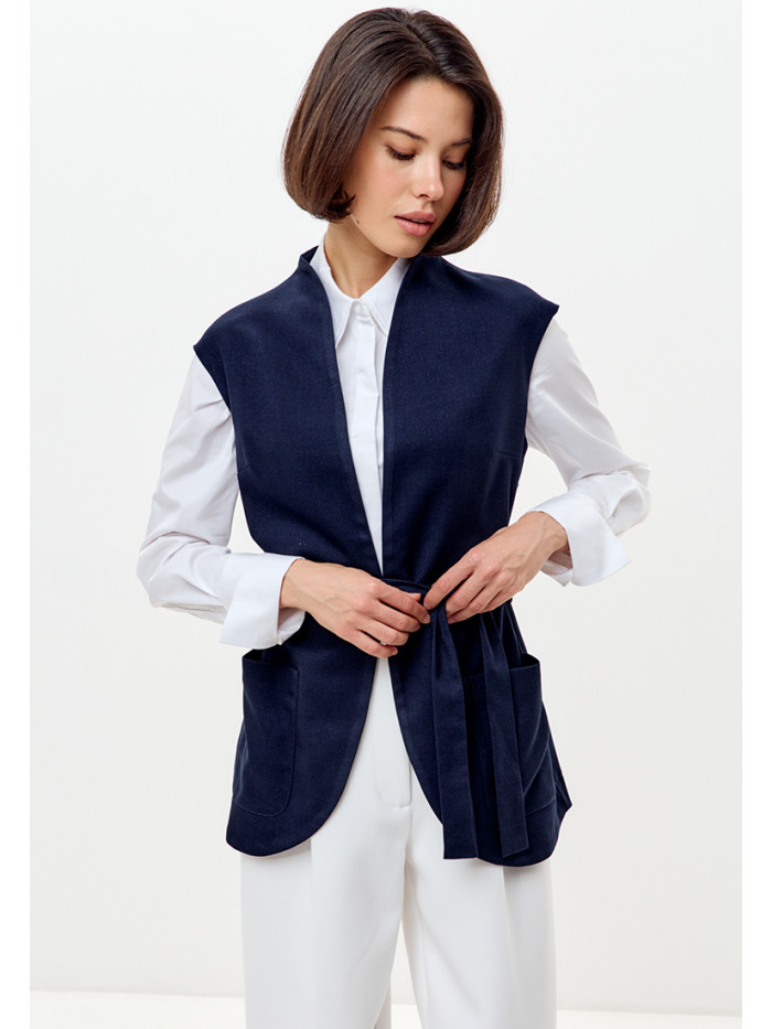 Модный жилет с запахом цвет синий ЖД-02