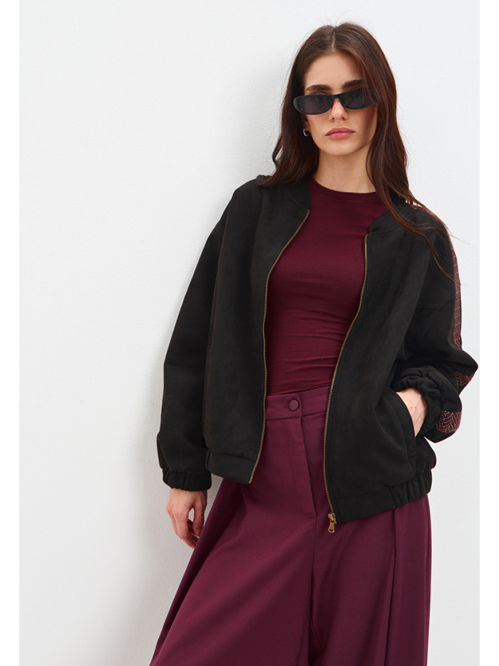 Бомбер из эко-замши цвет черный ЖД-03
