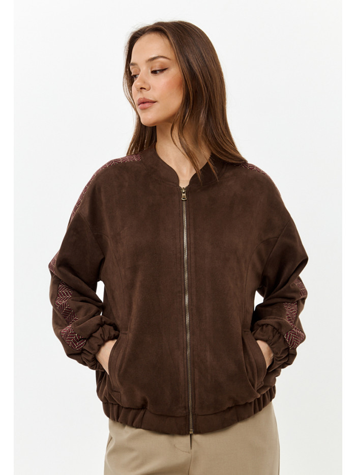 Бомбер из эко-замши цвет коричневый ЖД-03