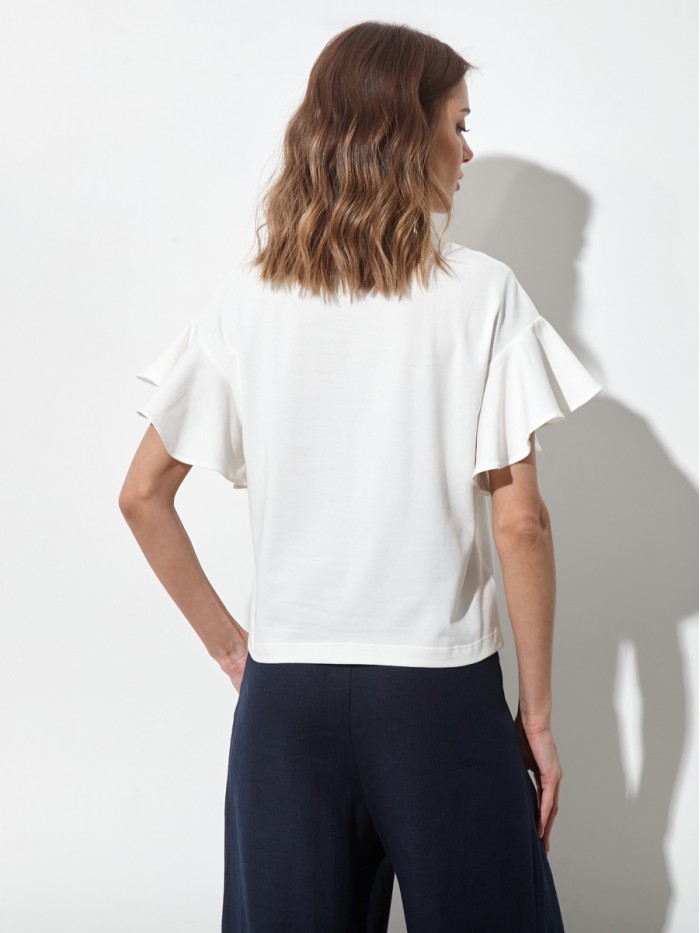 Женская блуза с рукавами воланами молочного цвета ВШЛ-07