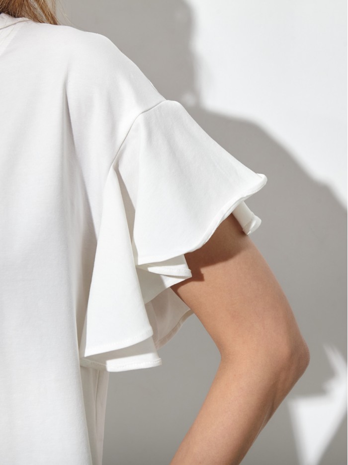 Женская блуза с рукавами воланами молочного цвета ВШЛ-07