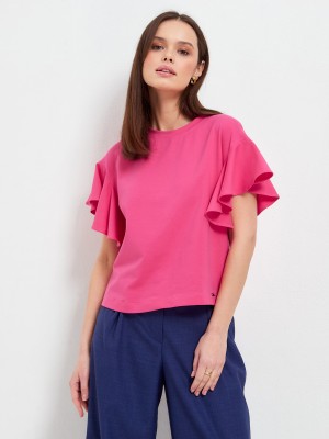 Женская блуза с рукавами воланами розового цвета ВШЛ-07