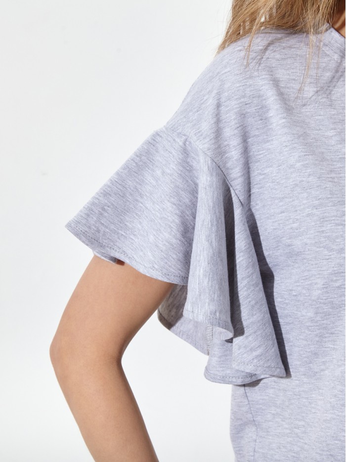 Женская блуза с рукавами воланами серого цвета ВШЛ-07