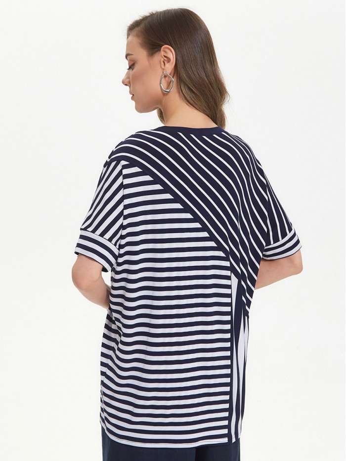 Женская блуза в полоску темно-синего и белого цвета ВШЛ-02